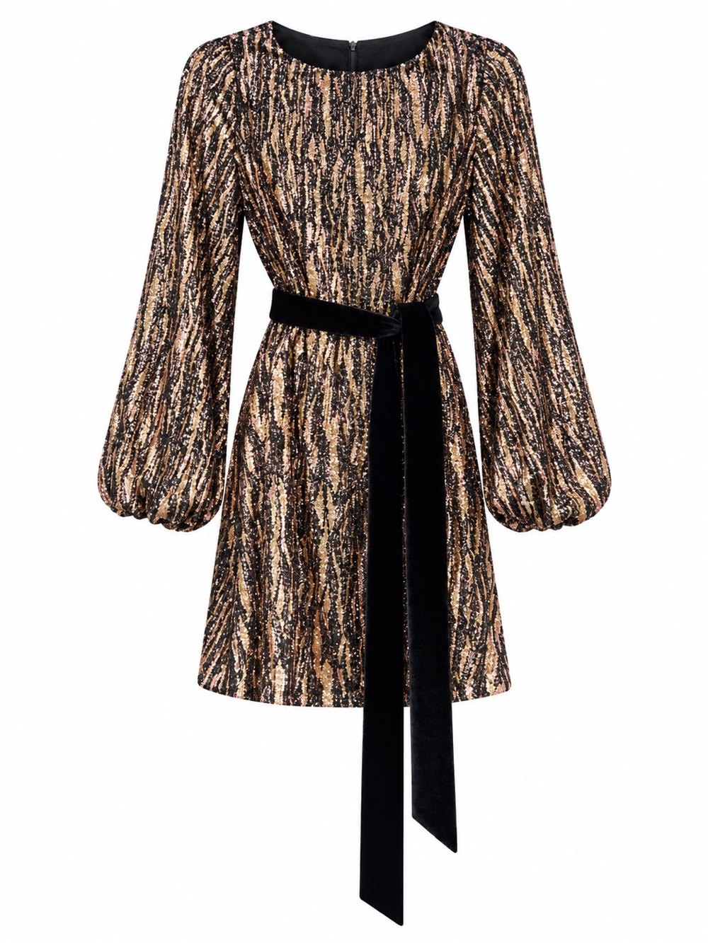 NWT Betsy & Adam 6P Black Gold Sequin Belted Cocktail Dress made in USA